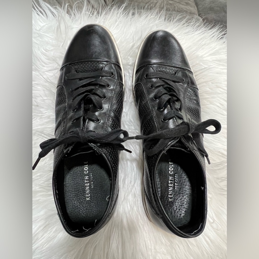 Kenneth Cole Sz 10m Sneaker Black Leather Men Right On Cue Athletic